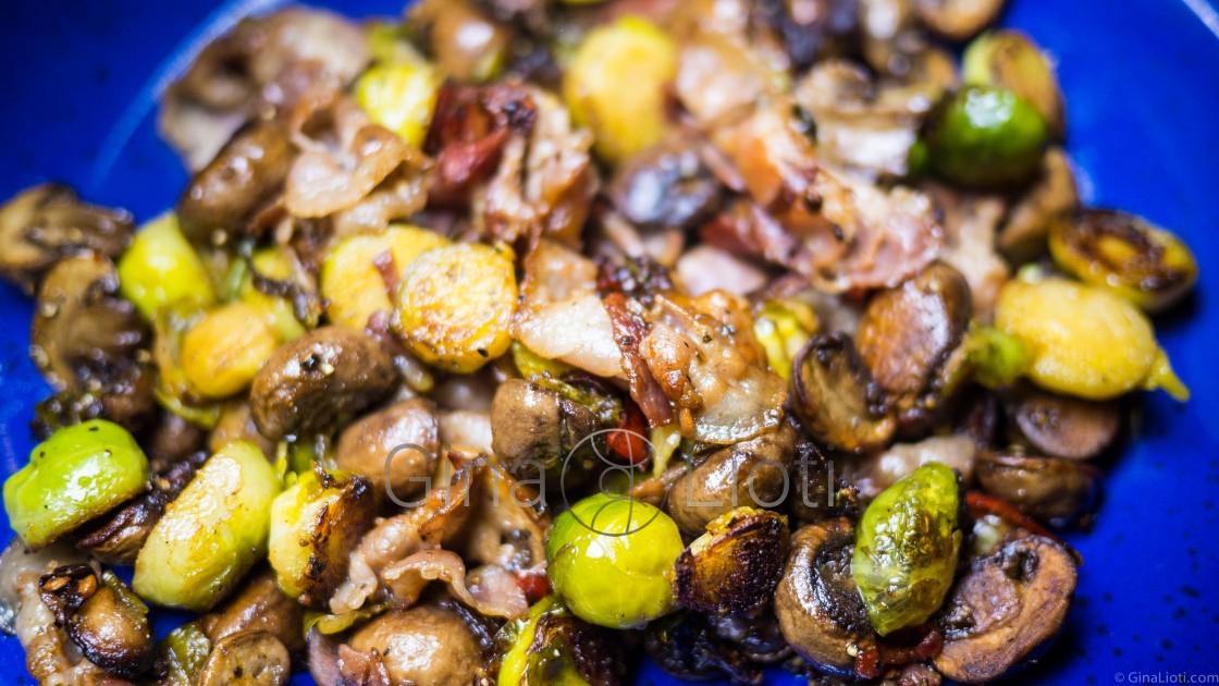 Brussels sprouts with bacon, mushrooms, lemon and chilli recipe — Gina