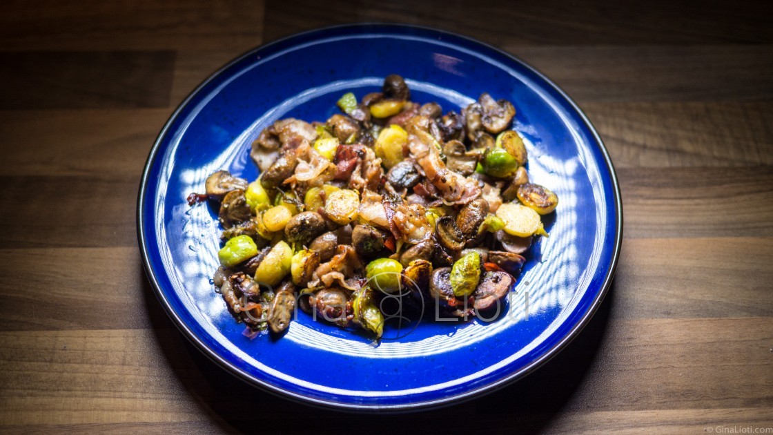 Brussels sprouts with bacon, mushrooms, lemon and chilli recipe — Gina