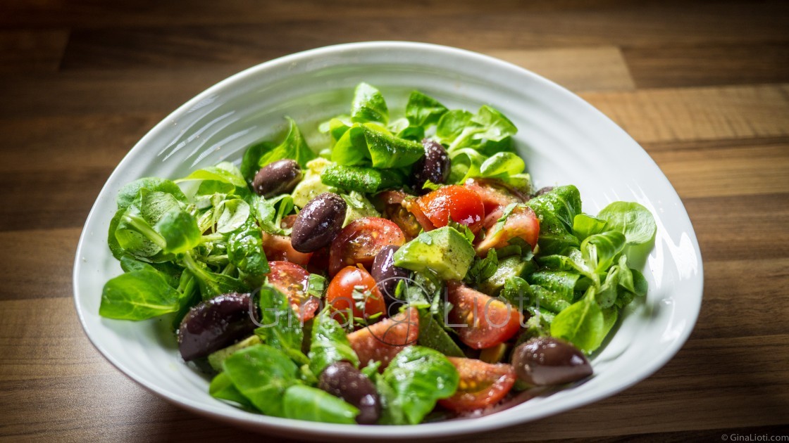 Lamb's lettuce, tomato, avocado & olive salad recipe — Gina Lioti Cooking